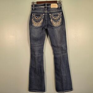 Angel Jeans Womens 3 Dark Wash Embroidered Rhinestone Bootcut Y2K Denim ANG64822